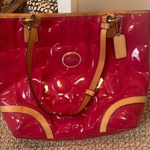 Raspberry coach patent leather purse